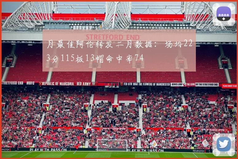 月最佳阿伦转发二月数据：场均223分115板13帽命中率74